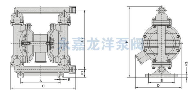 QBK铝合金气动隔膜泵主要外表尺寸图