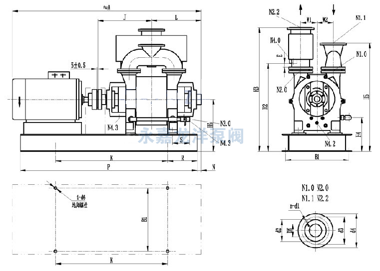 2BE1 102/103/151/152/153直联水环式真空泵传动安装尺寸图